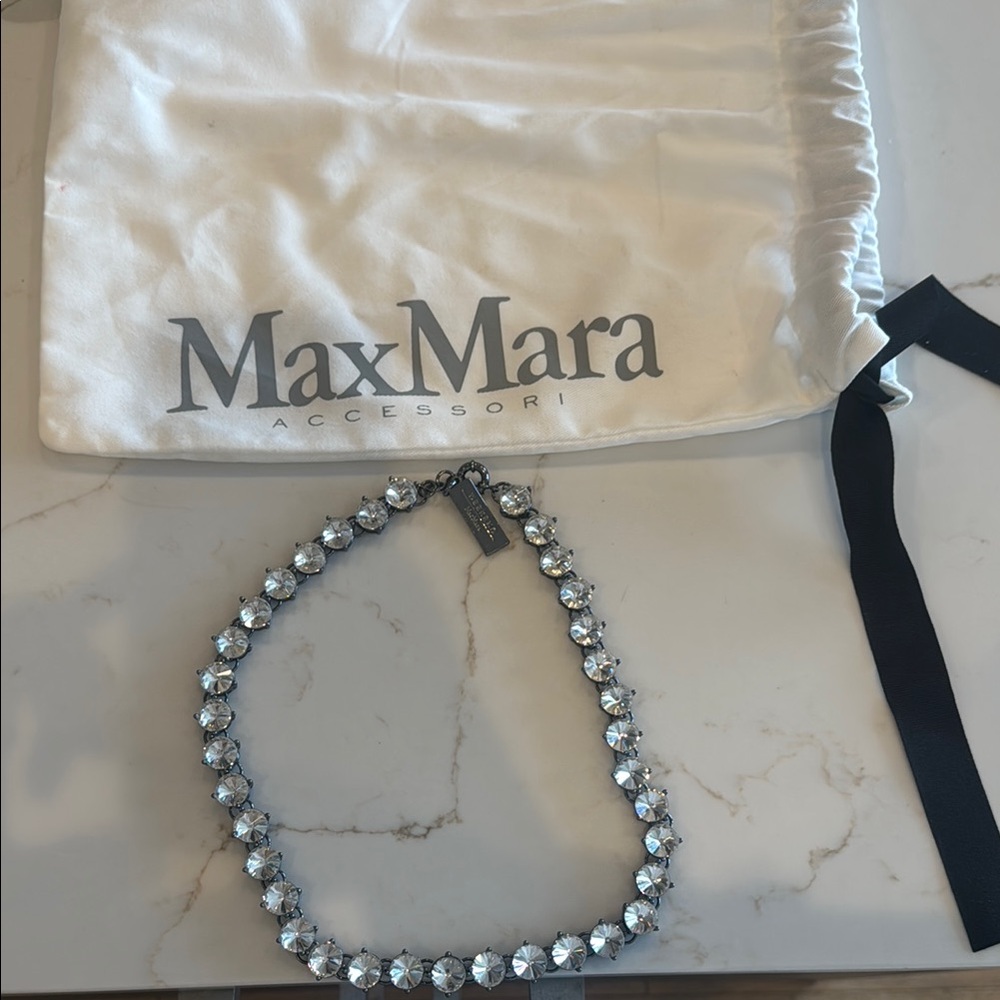 MaxMara Silver and Black Crystal Necklace